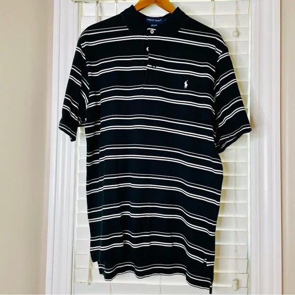 🩷 POLO GOLF RALPH LAUREN MENS SIZE MEDIUM COTTON BLACK & WHITE STRIPED GREAT - Picture 4 of 7